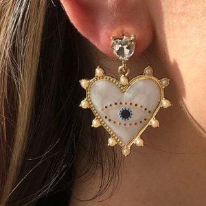 Evil Eye Heart Drop Style Earrings